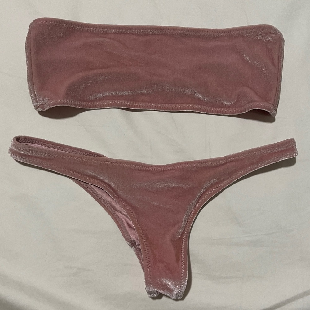 White Fox Boutique Velvet Bikini Set in Dusty Rose